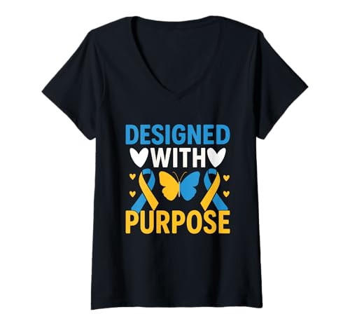 Damen Entworfen mit Purpose Down Syndrome Awareness Month Warrior T-Shirt mit V-Ausschnitt Damen Entworfen mit Purpose Down Syndrome Awareness Month Warrior T-Shirt mit V-Ausschnitt von Down Syndrome Awareness Support Trisomy 21 GIFT