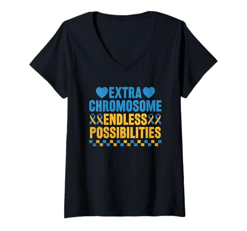 Damen Extra Chromosom Endless Possibilities Down Syndrome Month T-Shirt mit V-Ausschnitt Damen Extra Chromosom Endless Possibilities Down Syndrome Month T-Shirt mit V-Ausschnitt von Down Syndrome Awareness Support Trisomy 21 GIFT