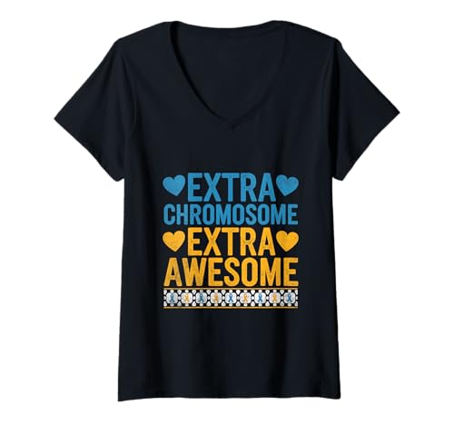 Damen Extra Chromosom Extra Awesome Down Syndrome Awareness Month T-Shirt mit V-Ausschnitt Damen Extra Chromosom Extra Awesome Down Syndrome Awareness Month T-Shirt mit V-Ausschnitt von Down Syndrome Awareness Support Trisomy 21 GIFT