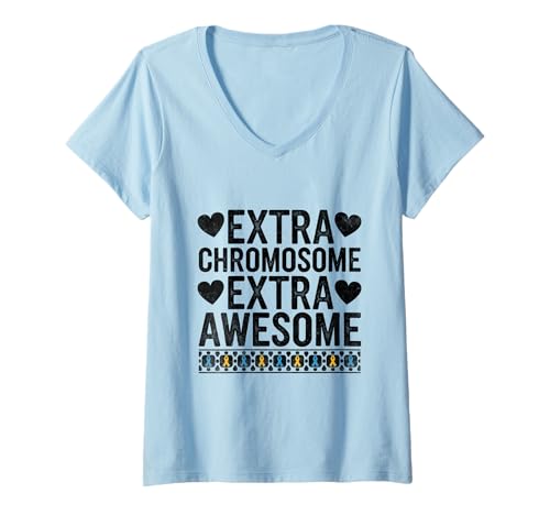 Damen Extra Chromosom Extra Awesome Down Syndrome Awareness Month T-Shirt mit V-Ausschnitt Damen Extra Chromosom Extra Awesome Down Syndrome Awareness Month T-Shirt mit V-Ausschnitt von Down Syndrome Awareness Support Trisomy 21 GIFT