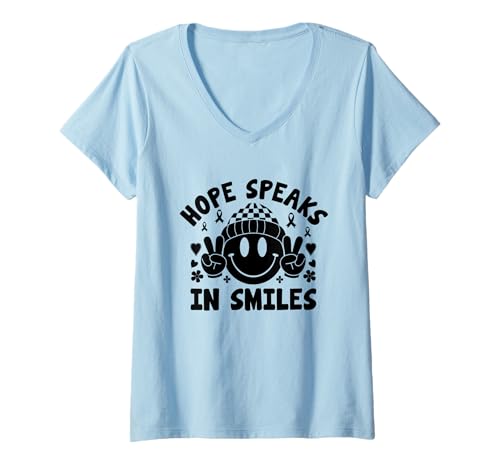 Damen Hope Speaks In Smiles Down Syndrome Awareness Support Monat T-Shirt mit V-Ausschnitt Damen Hope Speaks In Smiles Down Syndrome Awareness Support Monat T-Shirt mit V-Ausschnitt von Down Syndrome Awareness Support Trisomy 21 GIFT