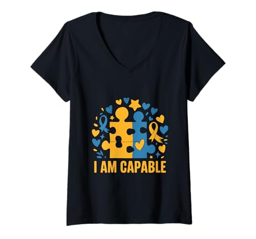 Damen Ich bin Capable Down-Syndrom Awareness Month Support Warrior T-Shirt mit V-Ausschnitt Damen Ich bin Capable Down-Syndrom Awareness Month Support Warrior T-Shirt mit V-Ausschnitt von Down Syndrome Awareness Support Trisomy 21 GIFT