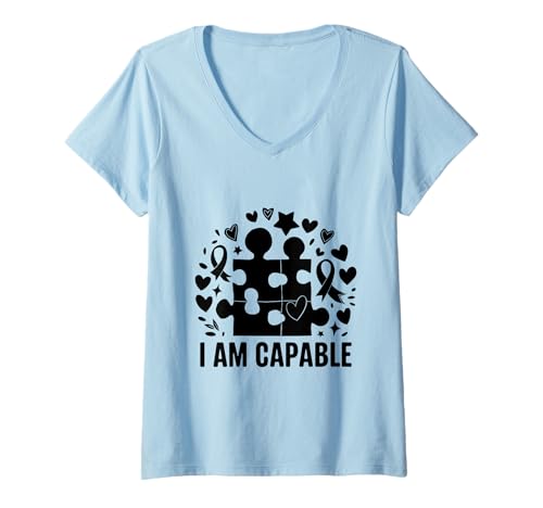 Damen Ich bin Capable Down-Syndrom Awareness Month Support Warrior T-Shirt mit V-Ausschnitt Damen Ich bin Capable Down-Syndrom Awareness Month Support Warrior T-Shirt mit V-Ausschnitt von Down Syndrome Awareness Support Trisomy 21 GIFT