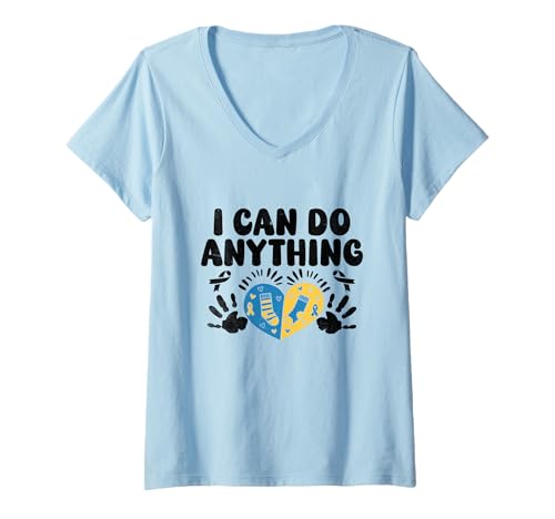Damen Ich kann alles machen Down-Syndrom Awareness Month Warrior T-Shirt mit V-Ausschnitt von Down Syndrome Awareness Support Trisomy 21 GIFT