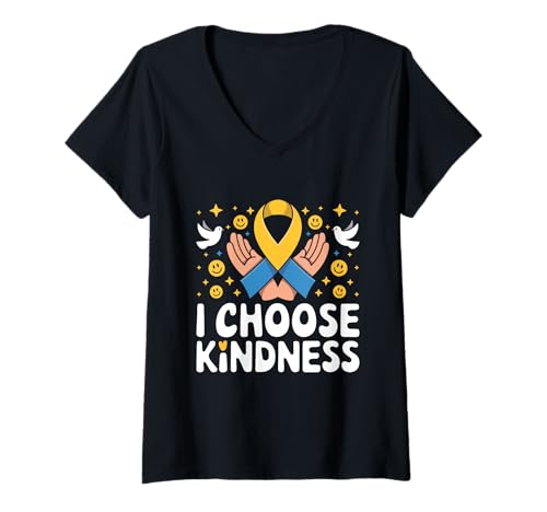 Damen Ich wähle Kindness Down Syndrome Awareness Month Support T-Shirt mit V-Ausschnitt Damen Ich wähle Kindness Down Syndrome Awareness Month Support T-Shirt mit V-Ausschnitt von Down Syndrome Awareness Support Trisomy 21 GIFT
