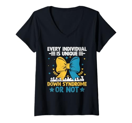Damen Jeder Einzelne ist ein einzigartiges Down-Syndrom oder kein Bewusstsein T-Shirt mit V-Ausschnitt von Down Syndrome Awareness Support Trisomy 21 GIFT