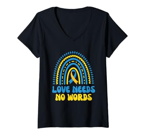 Damen Liebe braucht keine Worte: Unterstützung im Down-Syndrom-Bewusstseinsmonat T-Shirt mit V-Ausschnitt Damen Liebe braucht keine Worte: Unterstützung im Down-Syndrom-Bewusstseinsmonat T-Shirt mit V-Ausschnitt von Down Syndrome Awareness Support Trisomy 21 GIFT