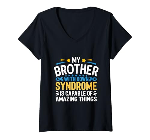 Damen Mein Bruder mit Down-Syndrom ist zu erstaunlichen Dingen fähig T-Shirt mit V-Ausschnitt Damen Mein Bruder mit Down-Syndrom ist zu erstaunlichen Dingen fähig T-Shirt mit V-Ausschnitt von Down Syndrome Awareness Support Trisomy 21 GIFT