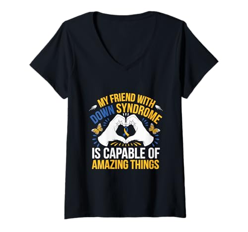 Damen Mein Freund mit Down-Syndrom ist zu erstaunlichen Dingen fähig T-Shirt mit V-Ausschnitt Damen Mein Freund mit Down-Syndrom ist zu erstaunlichen Dingen fähig T-Shirt mit V-Ausschnitt von Down Syndrome Awareness Support Trisomy 21 GIFT