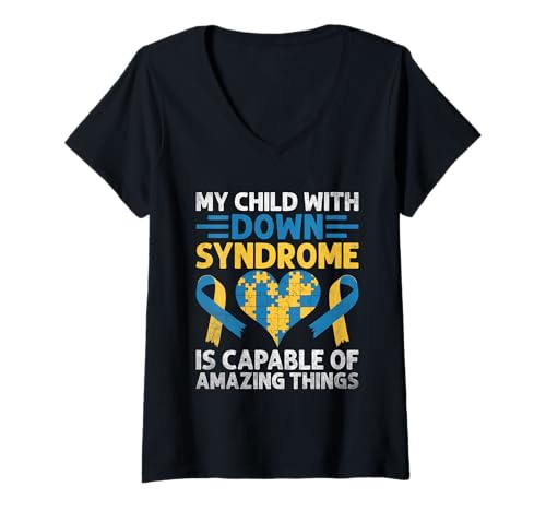 Damen Mein Kind mit Down-Syndrom ist zu erstaunlichen Dingen fähig T-Shirt mit V-Ausschnitt Damen Mein Kind mit Down-Syndrom ist zu erstaunlichen Dingen fähig T-Shirt mit V-Ausschnitt von Down Syndrome Awareness Support Trisomy 21 GIFT