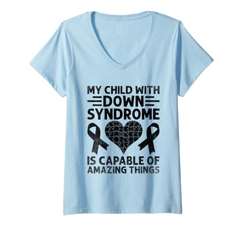 Damen Mein Kind mit Down-Syndrom ist zu erstaunlichen Dingen fähig T-Shirt mit V-Ausschnitt Damen Mein Kind mit Down-Syndrom ist zu erstaunlichen Dingen fähig T-Shirt mit V-Ausschnitt von Down Syndrome Awareness Support Trisomy 21 GIFT