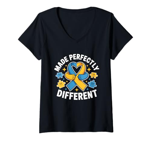 Damen Perfekt anders gemacht Down-Syndrom-Bewusstseinsmonat T-Shirt mit V-Ausschnitt Damen Perfekt anders gemacht Down-Syndrom-Bewusstseinsmonat T-Shirt mit V-Ausschnitt von Down Syndrome Awareness Support Trisomy 21 GIFT