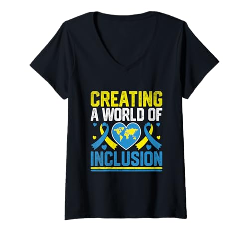 Damen Schaffung einer Welt voller Inklusion: Monat zur Sensibilisierung für das Down-Syndrom T-Shirt mit V-Ausschnitt Damen Schaffung einer Welt voller Inklusion: Monat zur Sensibilisierung für das Down-Syndrom T-Shirt mit V-Ausschnitt von Down Syndrome Awareness Support Trisomy 21 GIFT