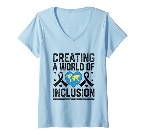 Damen Schaffung einer Welt voller Inklusion: Monat zur Sensibilisierung für das Down-Syndrom T-Shirt mit V-Ausschnitt Damen Schaffung einer Welt voller Inklusion: Monat zur Sensibilisierung für das Down-Syndrom T-Shirt mit V-Ausschnitt von Down Syndrome Awareness Support Trisomy 21 GIFT
