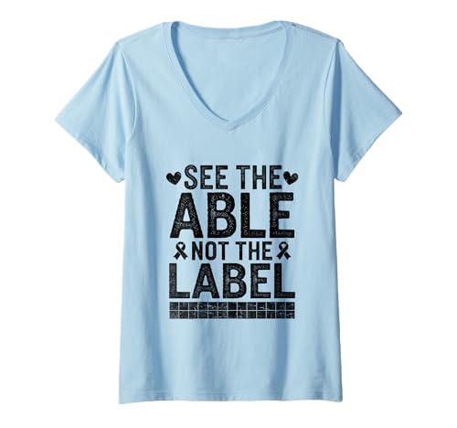 Damen Siehe den Monat des Able Not The Label Down Syndrome Awareness Month T-Shirt mit V-Ausschnitt von Down Syndrome Awareness Support Trisomy 21 GIFT
