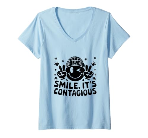 Damen Smile It's Contagious Down Syndrome Awareness Month Warrior T-Shirt mit V-Ausschnitt Damen Smile It's Contagious Down Syndrome Awareness Month Warrior T-Shirt mit V-Ausschnitt von Down Syndrome Awareness Support Trisomy 21 GIFT