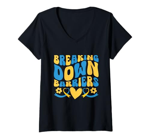 Damen Überwindung von Barrieren — Monat zur Unterstützung des Down-Syndroms T-Shirt mit V-Ausschnitt Damen Überwindung von Barrieren — Monat zur Unterstützung des Down-Syndroms T-Shirt mit V-Ausschnitt von Down Syndrome Awareness Support Trisomy 21 GIFT