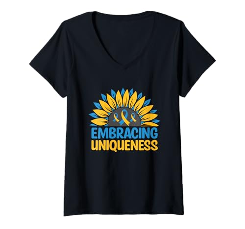 Damen Umarming Uniqueness Down-Syndrom Awareness Month Warrior T-Shirt mit V-Ausschnitt Damen Umarming Uniqueness Down-Syndrom Awareness Month Warrior T-Shirt mit V-Ausschnitt von Down Syndrome Awareness Support Trisomy 21 GIFT