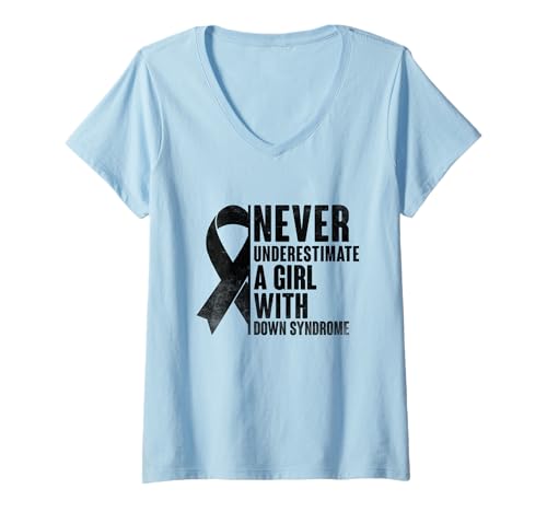 Damen Unterschätzen Sie niemals ein Mädchen mit Down-Syndrom Bewusstsein T-Shirt mit V-Ausschnitt von Down Syndrome Awareness Support Trisomy 21 GIFT