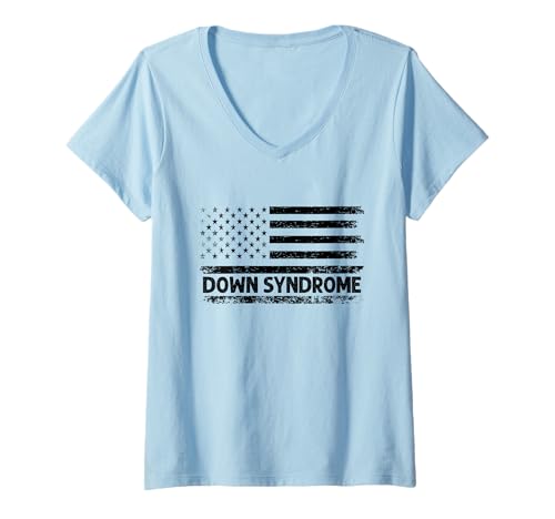 Damen Unterstützen Sie den Monat zur Aufklärung über das Down-Syndrom unter der Flagge der USA T-Shirt mit V-Ausschnitt Damen Unterstützen Sie den Monat zur Aufklärung über das Down-Syndrom unter der Flagge der USA T-Shirt mit V-Ausschnitt von Down Syndrome Awareness Support Trisomy 21 GIFT