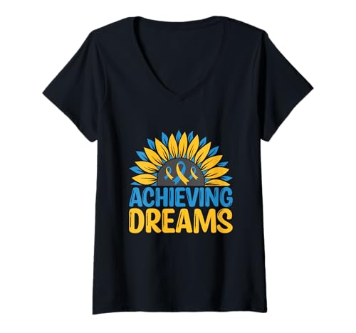 Damen Unterstützung im Monat zur Bewusstseinsbildung beim Dreams-Down-Syndrom T-Shirt mit V-Ausschnitt Damen Unterstützung im Monat zur Bewusstseinsbildung beim Dreams-Down-Syndrom T-Shirt mit V-Ausschnitt von Down Syndrome Awareness Support Trisomy 21 GIFT