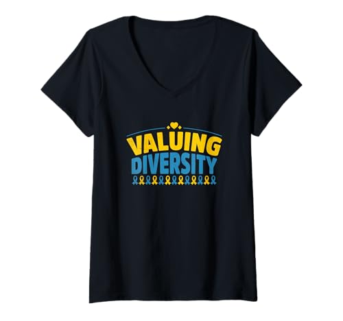Damen Value Diversity Down Syndrome Awareness Month Warrior T-Shirt mit V-Ausschnitt Damen Value Diversity Down Syndrome Awareness Month Warrior T-Shirt mit V-Ausschnitt von Down Syndrome Awareness Support Trisomy 21 GIFT