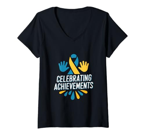 Damen Wir feiern Erfolge im Monat der Sensibilisierung für das Down-Syndrom T-Shirt mit V-Ausschnitt Damen Wir feiern Erfolge im Monat der Sensibilisierung für das Down-Syndrom T-Shirt mit V-Ausschnitt von Down Syndrome Awareness Support Trisomy 21 GIFT