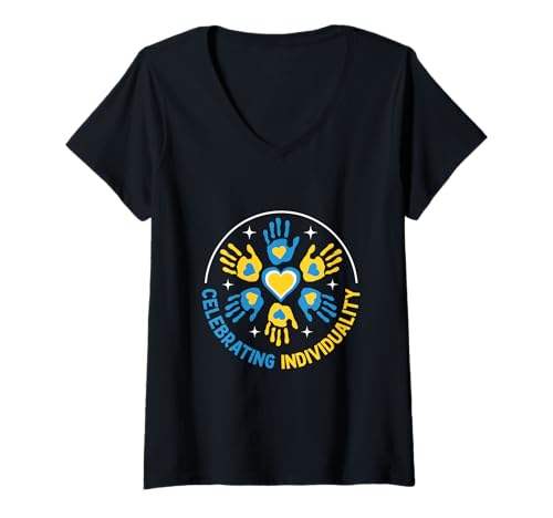 Damen Wir feiern den Monat der Sensibilisierung für das Down-Syndrom im T-Shirt mit V-Ausschnitt Damen Wir feiern den Monat der Sensibilisierung für das Down-Syndrom im T-Shirt mit V-Ausschnitt von Down Syndrome Awareness Support Trisomy 21 GIFT