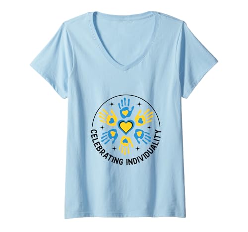 Damen Wir feiern den Monat der Sensibilisierung für das Down-Syndrom im T-Shirt mit V-Ausschnitt Damen Wir feiern den Monat der Sensibilisierung für das Down-Syndrom im T-Shirt mit V-Ausschnitt von Down Syndrome Awareness Support Trisomy 21 GIFT