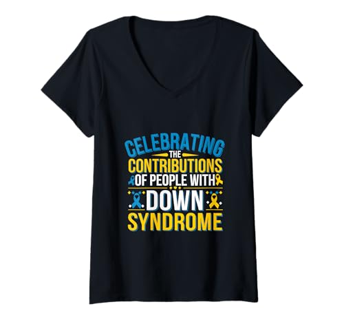 Damen Wir feiern die Beiträge von Menschen mit Down-Syndrom T-Shirt mit V-Ausschnitt Damen Wir feiern die Beiträge von Menschen mit Down-Syndrom T-Shirt mit V-Ausschnitt von Down Syndrome Awareness Support Trisomy 21 GIFT