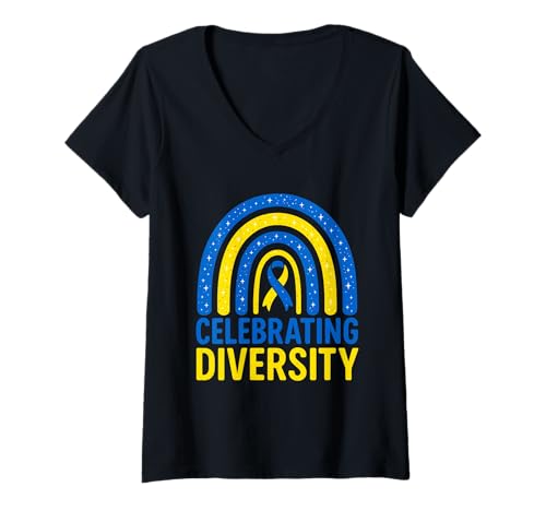 Damen Wir feiern die Unterstützung des Monats zur Sensibilisierung für das Diversität T-Shirt mit V-Ausschnitt Damen Wir feiern die Unterstützung des Monats zur Sensibilisierung für das Diversität T-Shirt mit V-Ausschnitt von Down Syndrome Awareness Support Trisomy 21 GIFT