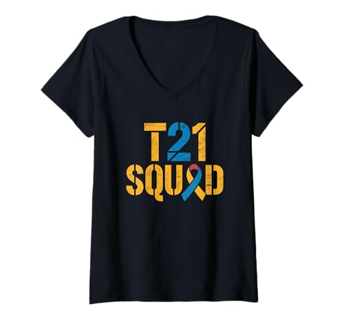 Damen T21 Band zur Sensibilisierung für das Squad-Down-Syndrom T-Shirt mit V-Ausschnitt von Down Syndrome Awareness Supporters Unity