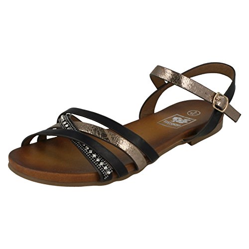 Down To Earth Flache Damen-Sandalen mit X-Riemen, Perlen, - Schwarz - Größe: 37 EU von Down to Earth