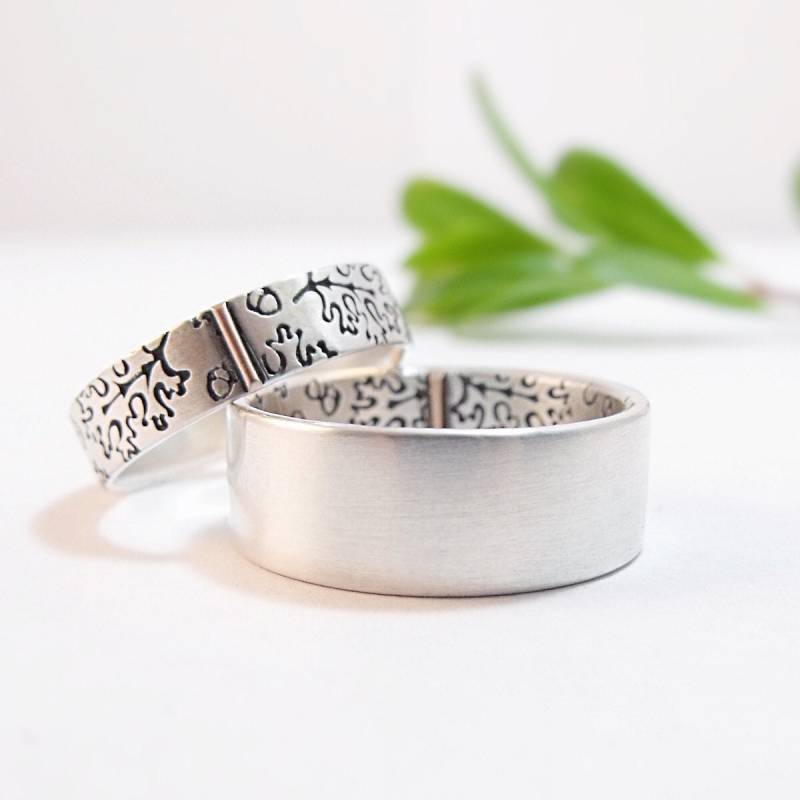 Damen Ehering Set Sterling Silber Herren 14K Rose Gold Tabs Eichenlaub Eichenblatt Hochzeit Im Herbst, Herrenring von DownToTheWireDesigns