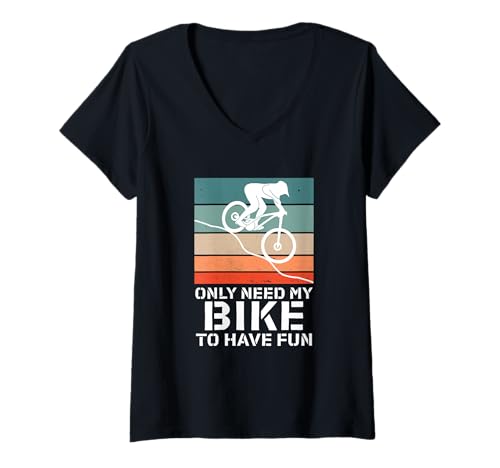 Damen Brauche Nur Mein Bike Um Spaß Zu Haben Biker Fahrrad Sport T-Shirt mit V-Ausschnitt von Downhill Biker Fahrrad Zweirad Extremsport