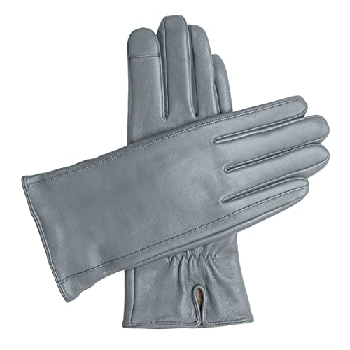 Downholme – Touchscreen-Lederhandschuhe mit Innenfutter aus Kaschmir – für Damen (Grau, M) von Downholme