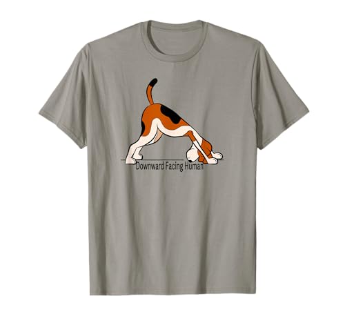 Nach unten gerichteter Mensch – Männer Frauen lustig Hund Yoga T-Shirt von Downward Facing Human - men womens funny dog yoga