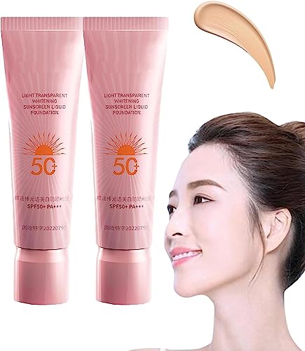 3 in 1 Whitening Sunscreen Foundation, BB Cream Cushion Waterproof Oil Control, Whitening Sunscreen Liquid Foundation, Waterproof Foundation Makeup Full Coverage, For All Skin Types (2pcs) von Doxenem