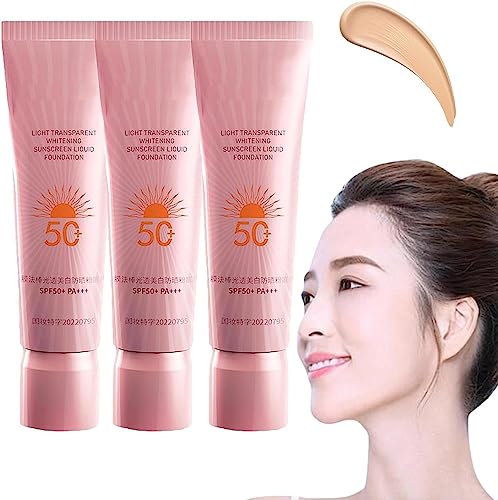 3 in 1 Whitening Sunscreen Foundation, BB Cream Cushion Waterproof Oil Control, Whitening Sunscreen Liquid Foundation, Waterproof Foundation Makeup Full Coverage, For All Skin Types (3pcs) von Doxenem