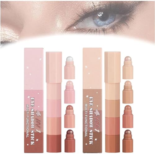 Stacked 4 Colour Eyeshadow Stick, 4-in-1 Multifunctional Waterproof Makeup Pencil, Smooth Cream Nude Eye Shadow Stick, Long Lasting Waterproof Eye Shadow Make Up (2PCS) von Doxenem