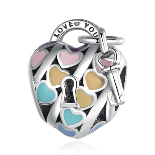 Doyafer 925 Sterling Silber Anhänger Charms farbig Herzförmig Schlüssel für Frauen Armband Halskette Geschenk von Doyafer