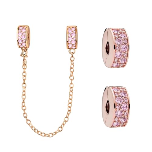 Doyafer 925 Sterling Silber Clips Charms Sicherheitskette Set Silikon Spacer Perlen Stpper Charms für Armbänder Frauen Freunde Geschenk (B-Pink Clip Perlen Blumenkette Set 3 Stück/Packung) von Doyafer
