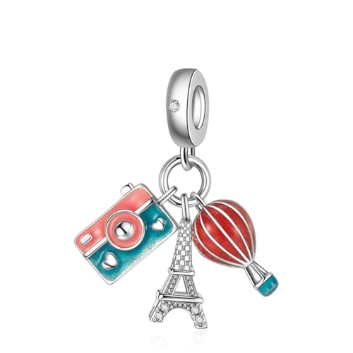 Doyafer 925 Sterling Silber Charm Kameraturm Heißluftballon Nachtlicht 3-in-1 Anhänger fit Damen Armband Halskette Anhänger Geburtstagsgeschenk für Familienfreunde von Doyafer