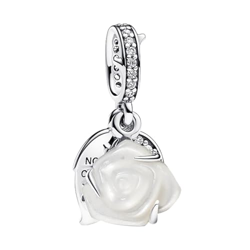 Doyafer 925 Sterling Silber Charms Blühende weiße Rose Doppel Anhänger fit Damen Armband Halskette Anhänger Geburtstagsgeschenk für Familienfreunde von Doyafer