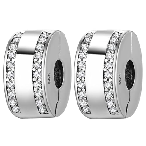 Doyafer 925 Sterling Silber Clips Charms Sicherheitskette Set Silikon Spacer Perlen Stpper Charms für Armbänder Frauen Freunde Geschenk (C-Silber Charms Clips Set 2 Stück/Packung) von Doyafer