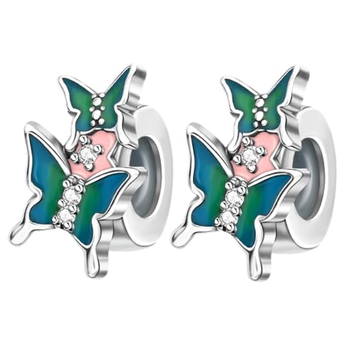 Doyafer 925 Sterling Silber Clips Charms Sicherheitskette Set Silikon Spacer Perlen Stpper Charms für Armbänder Frauen Freunde Geschenk (C-Green Schmetterling Spacer Set 2 Stück/Packung) von Doyafer