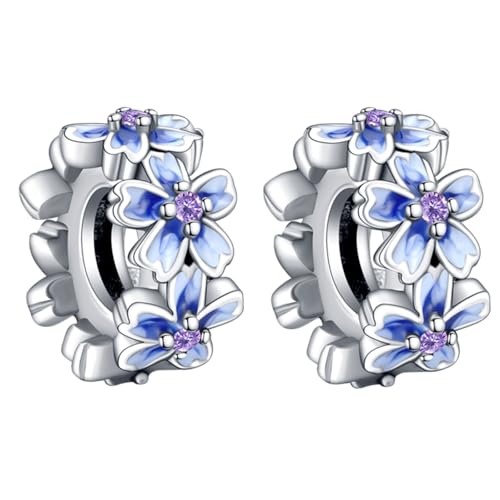 Doyafer 925 Sterling Silber Clips Charms Sicherheitskette Set Silikon Spacer Perlen Stpper Charms für Armbänder Frauen Freunde Geschenk (C-Purple Blumen Spacer Set 2 Stück/Packung) von Doyafer