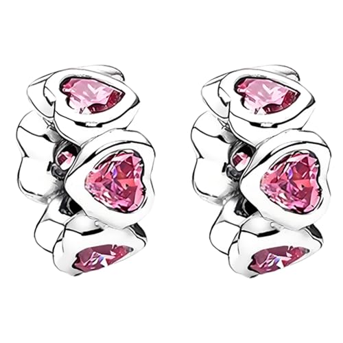 Doyafer 925 Sterling Silber Clips Charms Sicherheitskette Set Silikon Spacer Perlen Stpper Charms für Armbänder Frauen Freunde Geschenk (C-Pink Heart Spacer Set 2 Stück/Packung) von Doyafer