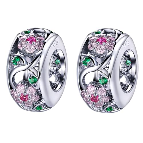 Doyafer 925 Sterling Silber Clips Charms Sicherheitskette Set Silikon Spacer Perlen Stpper Charms für Armbänder Frauen Freunde Geschenk (C-Flower Spacer Perlen Set 2 Stück/Packung) von Doyafer