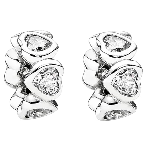 Doyafer 925 Sterling Silber Clips Charms Sicherheitskette Set Silikon Spacer Perlen Stpper Charms für Armbänder Frauen Freunde Geschenk (C-Silber Herz Spacer Set 2 Stück/Packung) von Doyafer